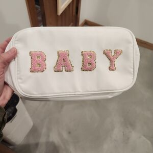 White Pouch with Pink BABY Letters
